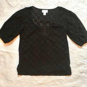 LOFT Black Eyelet Top